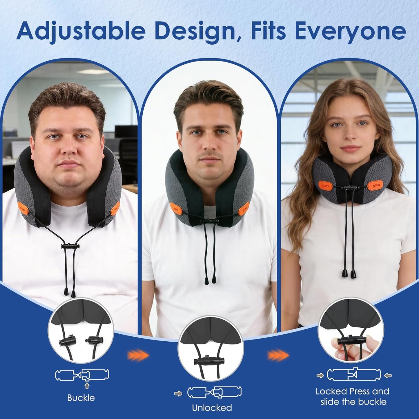 jiaao Travel Pillow Memory Foam Neck Pillow for Airplanes with Adjustable Neck Support, Includes Eye Mask, Earplugs & Storage Bag - Perfect for Flights, Road Trips, and Trains