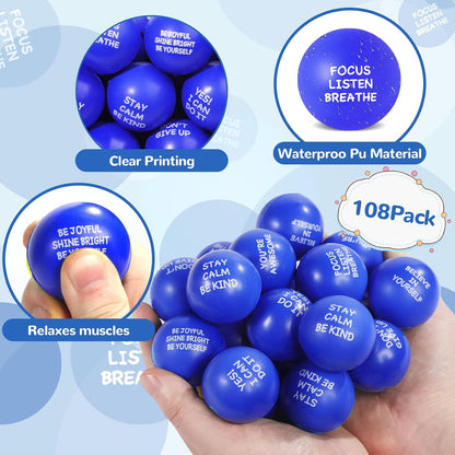 108 Pack Motivational Stress Balls Bulk for Adults & Kids Foam Stress Toys