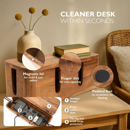Cable Management Box, Power Strip & Extension Cord Hider, Desk Organizer
