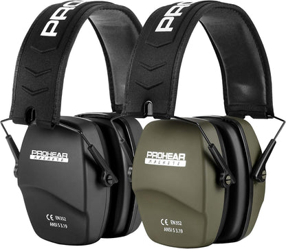 PROHEAR 016 Shooting Ear Protection Earmuffs 2 Pack, NRR 26dB for Gun Range, Hunting -Black and Green