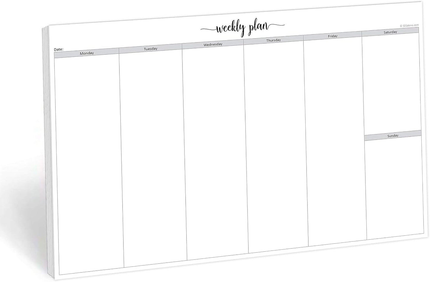 321Done Undated Weekly Planner Notepad, Jumbo 11x17 Desk Pad - 50 Tear-Off Sheets, Weekday Monday-Friday Schedule, Daily Task Planner for Home, Office & Student Use - Made in USA