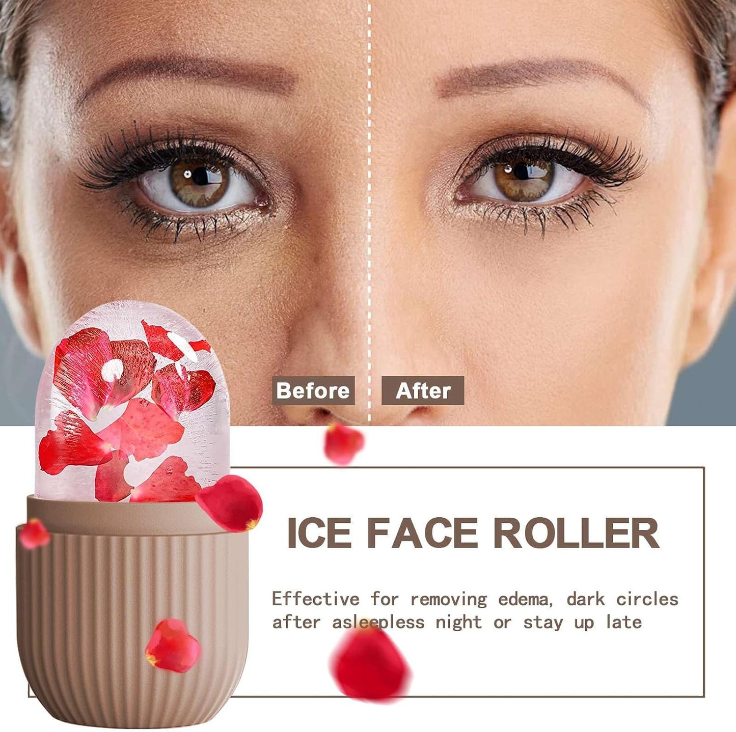 XHJRI Ice Cube Roller Massager for Face, Eyes and Neck Naturally Conditioning and Skin Care,De-Puff Eye Bags,Reduce Migraine Pain,Reusable Massage Silicone Ice Mold (Pink)