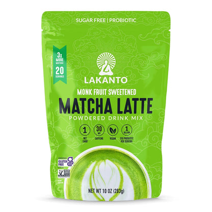 Lakanto Sugar Free Matcha Latte - Green Tea Powder with Shelf Stable Probiotics and Fiber, Sugar Free, Monk Fruit Sweetener, Keto Diet Friendly, Vegan, Detox, Destress, Antioxidants, Authentic (10 Oz)