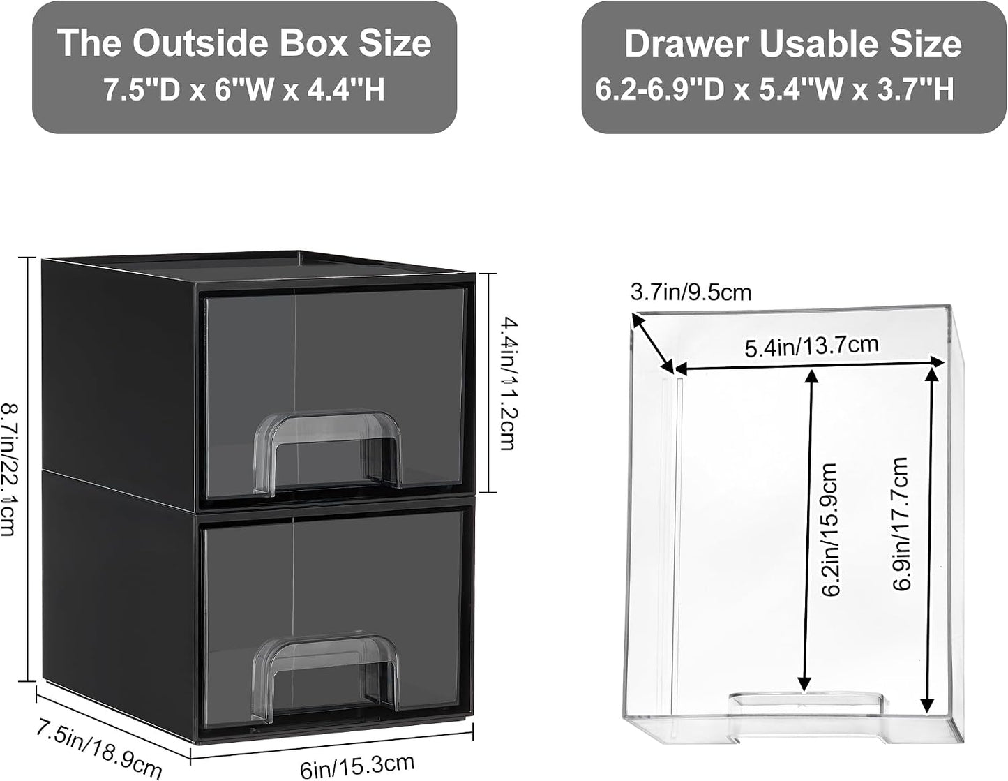Vtopmart 4 Pack Small Clear Stackable Storage Drawers,Acrylic Bathroom Makeup Organizer,Plastic Storage Bins for Vanity, Undersink, Kitchen Cabinets, Pantry, Home Organization