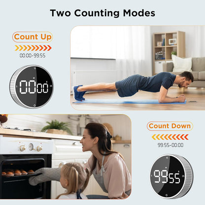 Digital Kitchen Timer, Magnetic Kitchen Timer Clock with Large LED Display, Countdown Count Up, Rotary Dial, 5/15/25 Min Presets, 3 Volume Levels for Cooking, Productivity, Pomodoro, Classroom