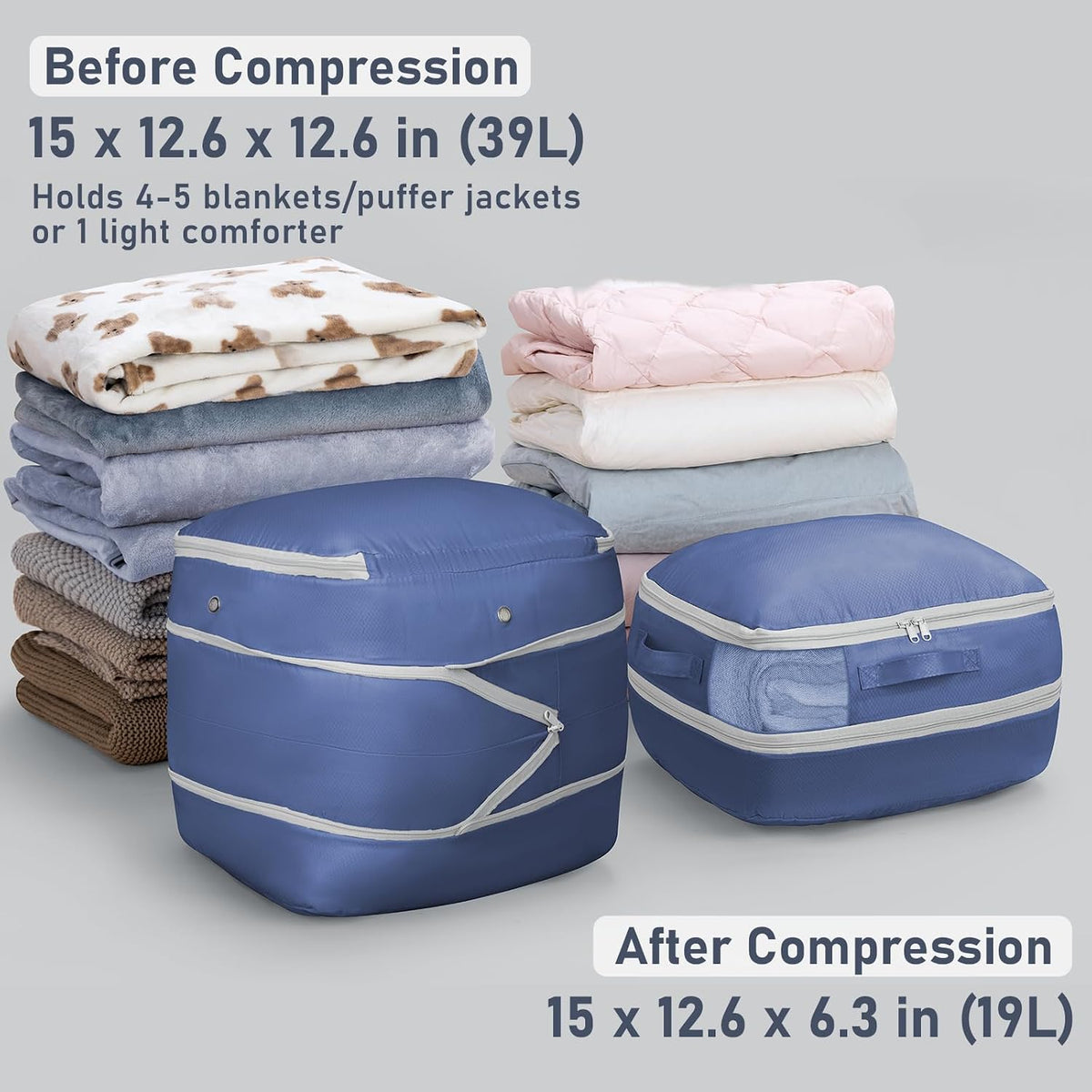 DIMJ Comforter Storage Bag - Blanket Storage Organizer Compression Bags, Large Capacity Ultra Space Saving Self Compression Organize for Bedding, Pillow, Duvet, Sheet Storage with Zipper Window