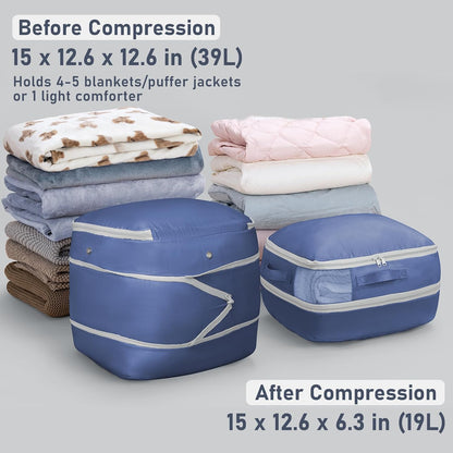 DIMJ Comforter Storage Bag - Blanket Storage Organizer Compression Bags, Large Capacity Ultra Space Saving Self Compression Organize for Bedding, Pillow, Duvet, Sheet Storage with Zipper Window