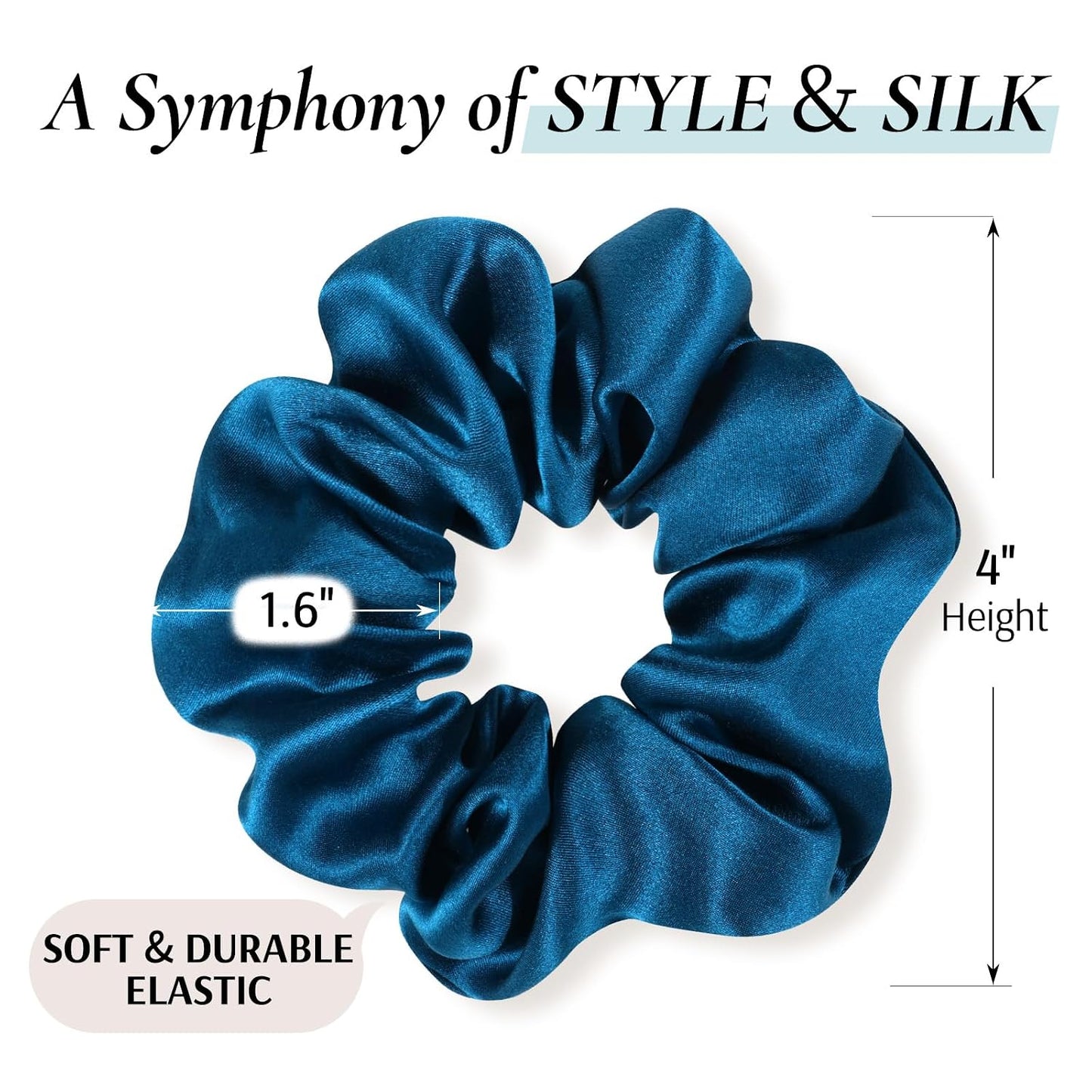 Zenssia Silk Scrunchies for Hair, Mulberry Silk Hair Ties for Women and Girls, No Damage Elastic Ponytail Holders（Black, 3 Pack）