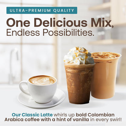 Café Essentials Matcha Green Tea Latte Frappe Mix – No Artificial Colors, Flavors, or Sweeteners – Shelf Stable – 51mg of Caffeine – Great for Hot, Iced, & Frozen Frappes (3.5 lb Bag, 30 Servings)