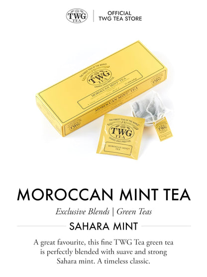 TWG Tea | Moroccan Mint Tea | Green Tea | Spearmint Leaves | 15 Hand Sewn Cotton Tea Bags | Gift Set