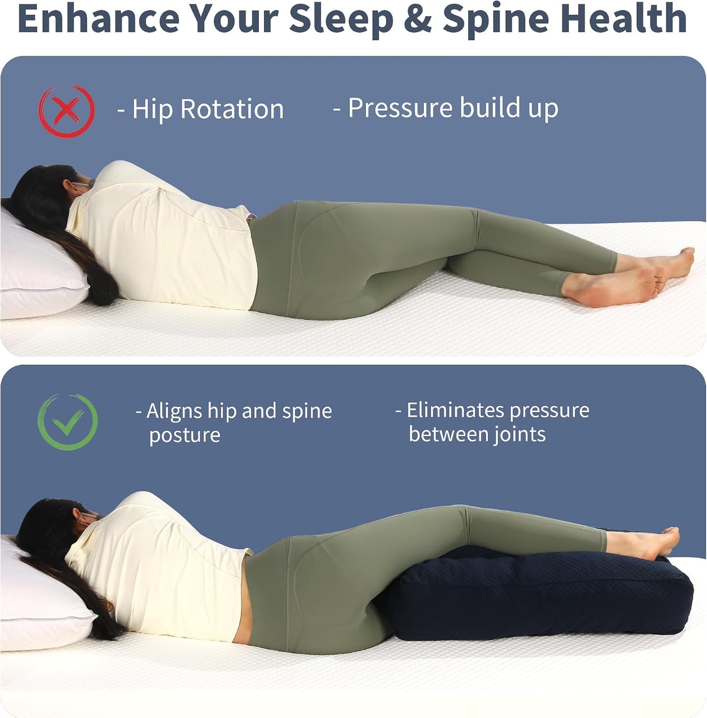 HOMBYS Shredded Memory Foam Knee Pillow for Side Sleepers, 6.5" Height Pillow Between Legs for Aligns Spine & Relieves Pressure Hip & Leg Elevation, Supportive Pillow for Pregnancy, Sciatica, White