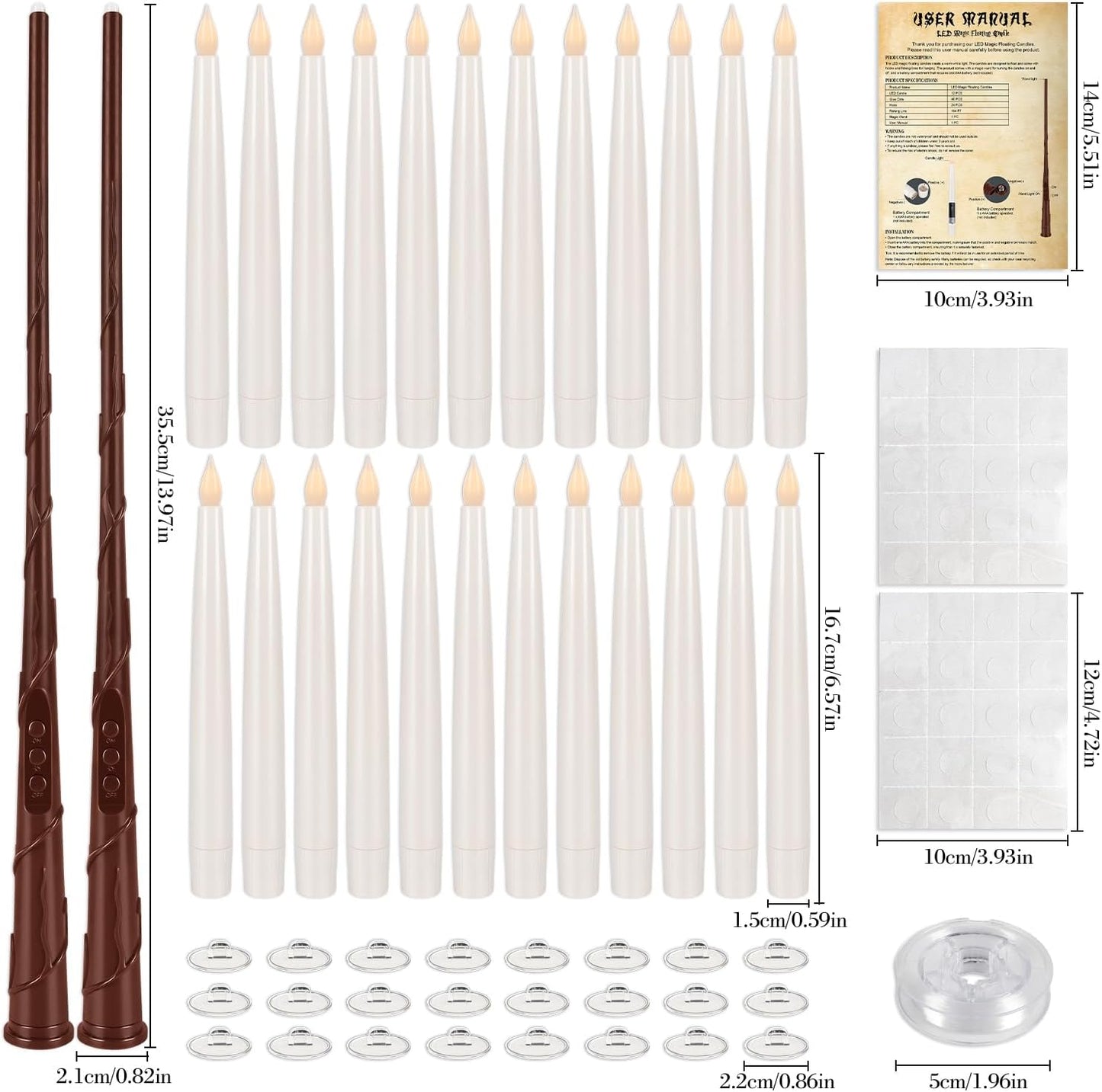 24 Pcs LED Flameless Candles with Remote, 3D Flickering Flame & LED String Lights, Acrylic Clear Cylinder, Timer Function, Romantic Ambience for Home Decor, Party, Wedding (Ivory).