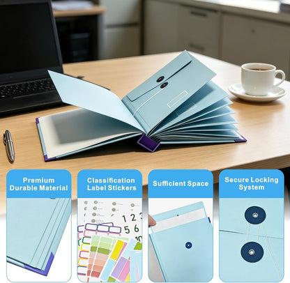 2 Sets Important Document Organizer Binder,File Folder with Labels Blue