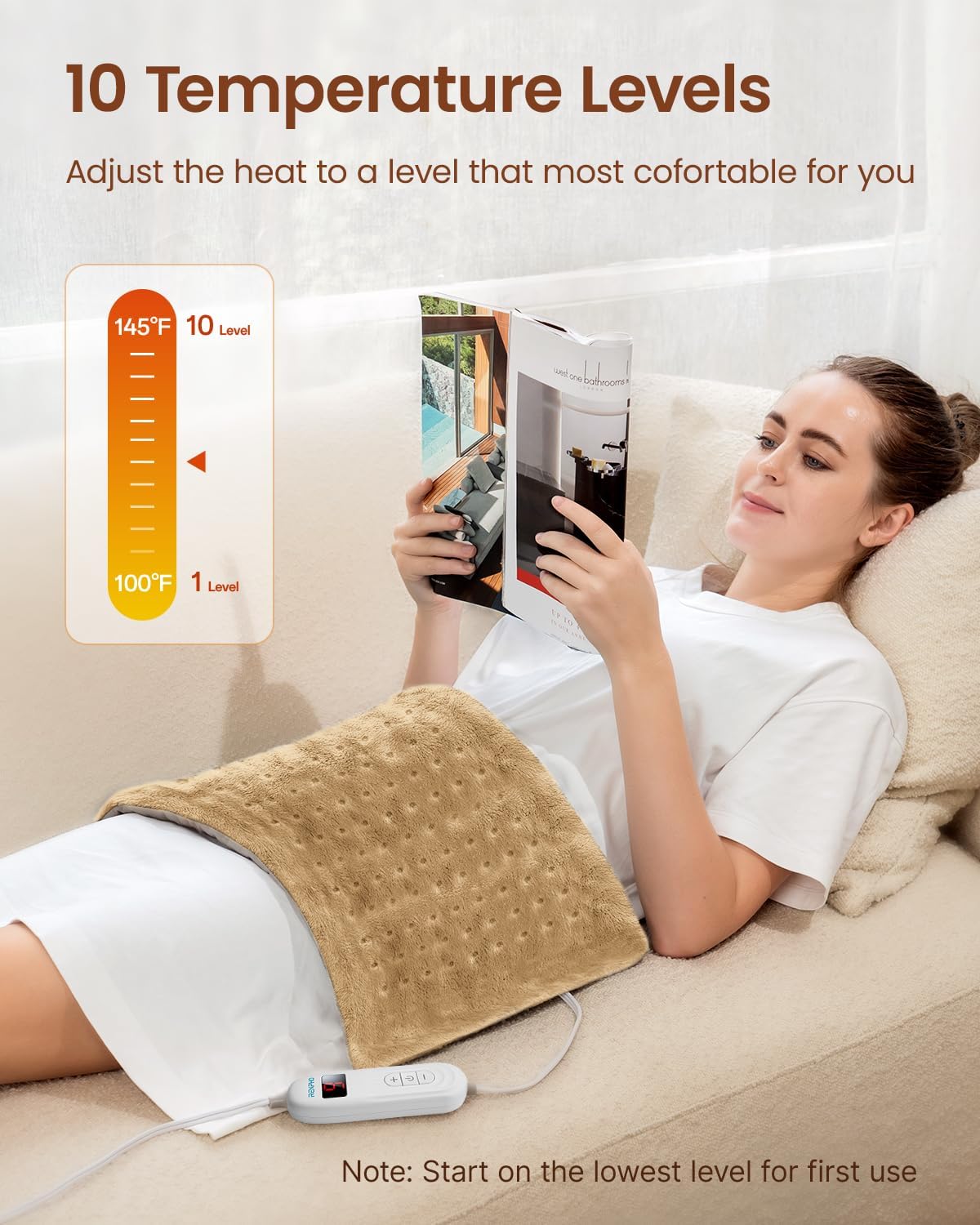 RENPHO Electric Heating Pad for Back with 10 Heat Levels