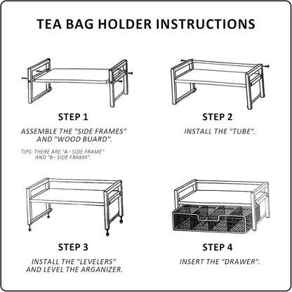 Tea Bag Organizer Holder, Wood Tea Organizers and Storage, 8 Compartments