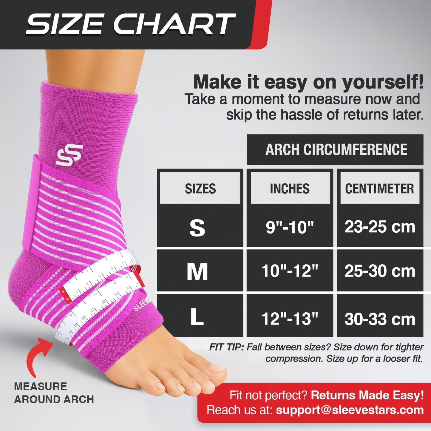 Sleeve Stars Ankle Brace for Women & Men, Ankle Wrap for Sprain, Compression Sleeve for Plantar Fasciitis Relief, Easy Customizable Support: w/ Removable Strap (Single/M:10"-12"/Black)