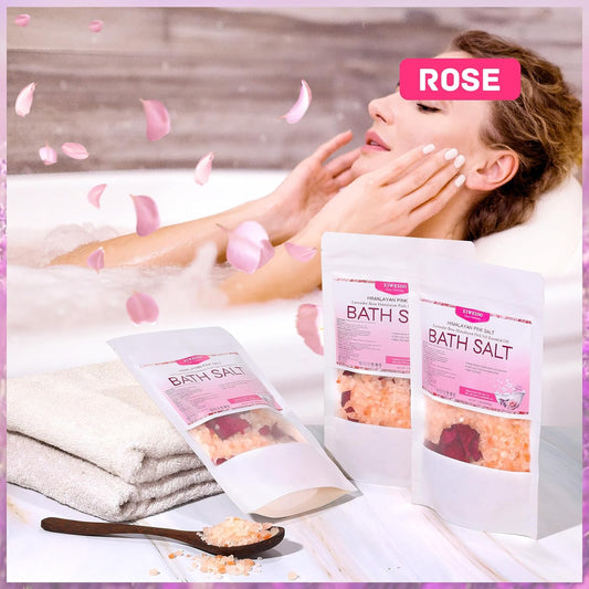 Bath Salts KIT Pack of 3 Natural Epsom Salt Rose Essential Oils Relaxes and Better Sleep Himalayan Pink Salt Foot Soak Tea Tree Oil Himalayan Foot Bath Salts Set