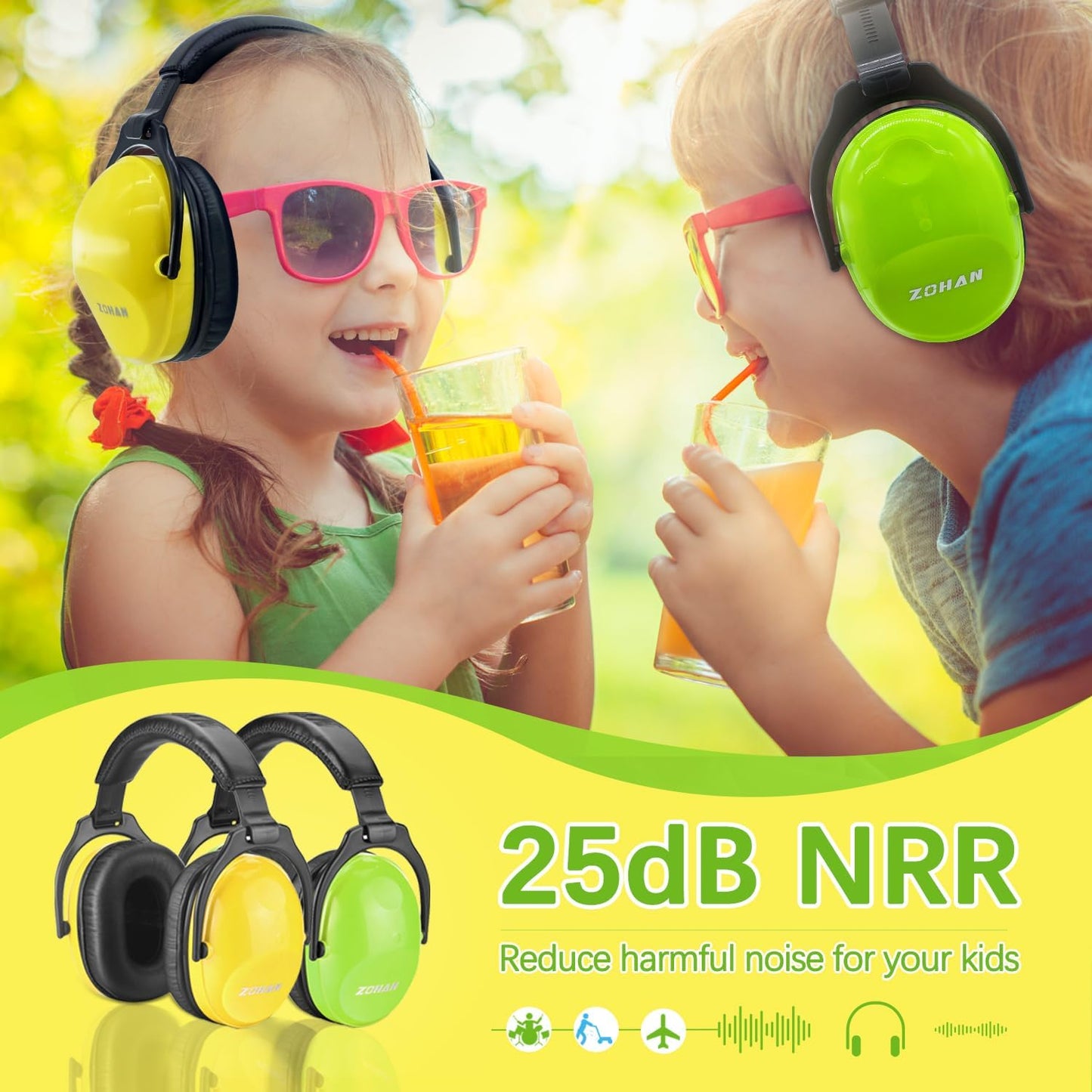 ZOHAN EM030 Kids Ear Protection, Noise Cancelling Headphones Ear Muffs for Autism Sensory, Safety Noise Reduction Hearing Protection for Monster Truck/Concerts/Fireworks/Air Shows