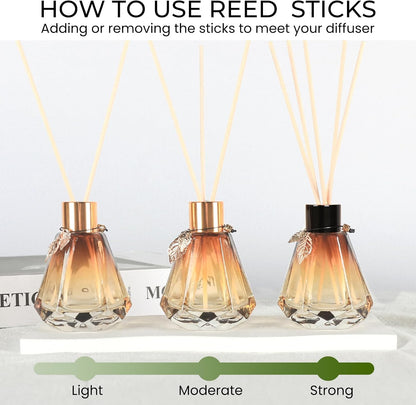 Reed Diffuser Set - 4 Empty Bottles with 20 Sticks, Delicate Gold Leaf Decor, Glass Fragrance Diffuser with Lids for Home, Bathroom | Refillable, Diamond Style (4 PCS Black)