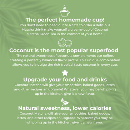 CAcafe Coconut Matcha | Instant Japanese Health Drink | Creamy & Sweet | Hot or Iced Green Tea Latte Mix | New Look, Reduced Sugar | Non-GMO | No Artificial Flavors or Colors | 2-Pack