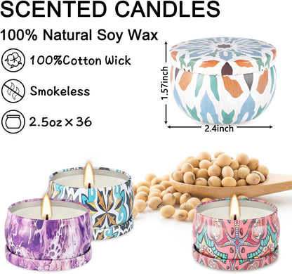 36 Pack Scented Candles Set for Home, Relaxing Stress Relief, Aromatherapy - Natural Soy Wax and Fragrance - Gifts for Women, Mom, Best Friend, Wife, Birthday