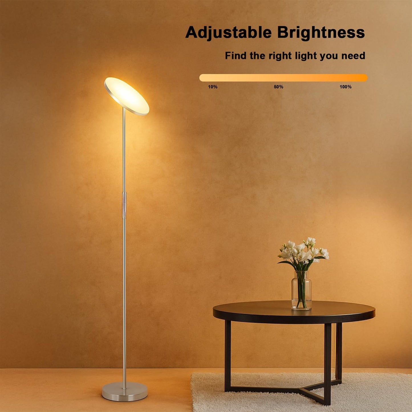 JOOFO LED Torchiere Floor Lamp with Remote, Stepless Dimmable Black