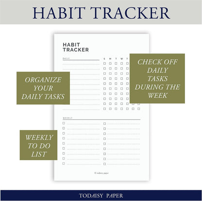 Habit Tracker Planning Pad 5.5 x 8.5"" To-Do List Notepad with Task Organizer. Perfect for office, home and work organization. 50 tear off sheets by Todaisy Paper., White