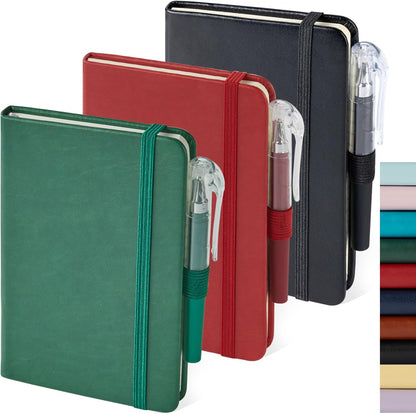 NIRMIRO (3 Pack) Pocket Notebook Small Journal with Pen, 3.7" x 5.7", A6 Mini Notebook for Women Men Work Writing, Hardcover Small Pocket Notepad with 100Gsm Premium Thick Lined Paper, Black Leather