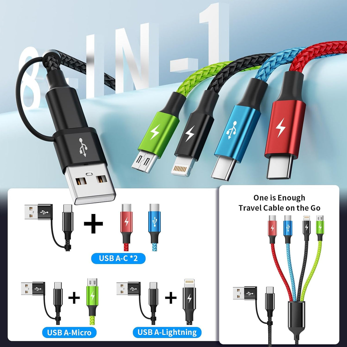 4 in 1 Multi Charging Cable, 5FT Charging Cords for Multiple Devices