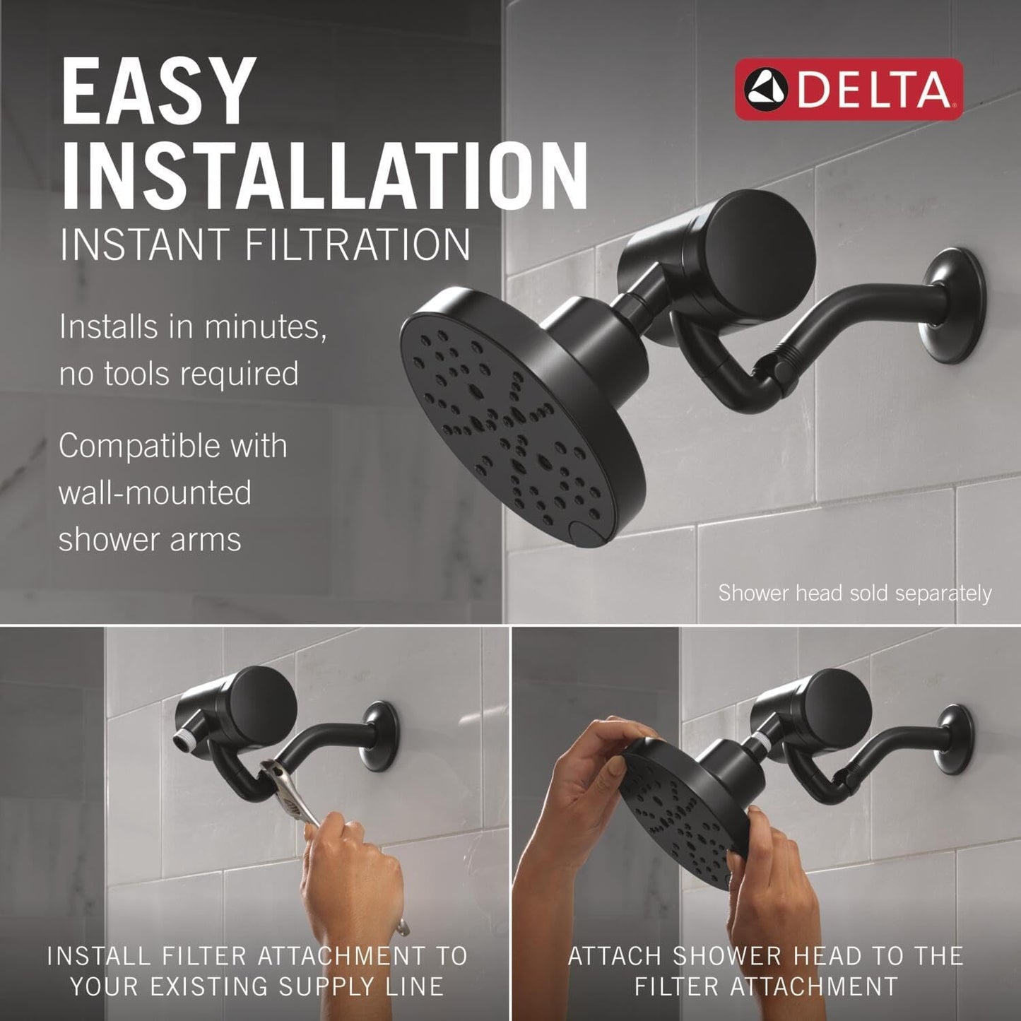 Delta Faucet Clarifi Premium Shower Filter Attachment with Filter, Hard Water Shower Filter, Shower Head Filter, Stainless 5SF100-SS