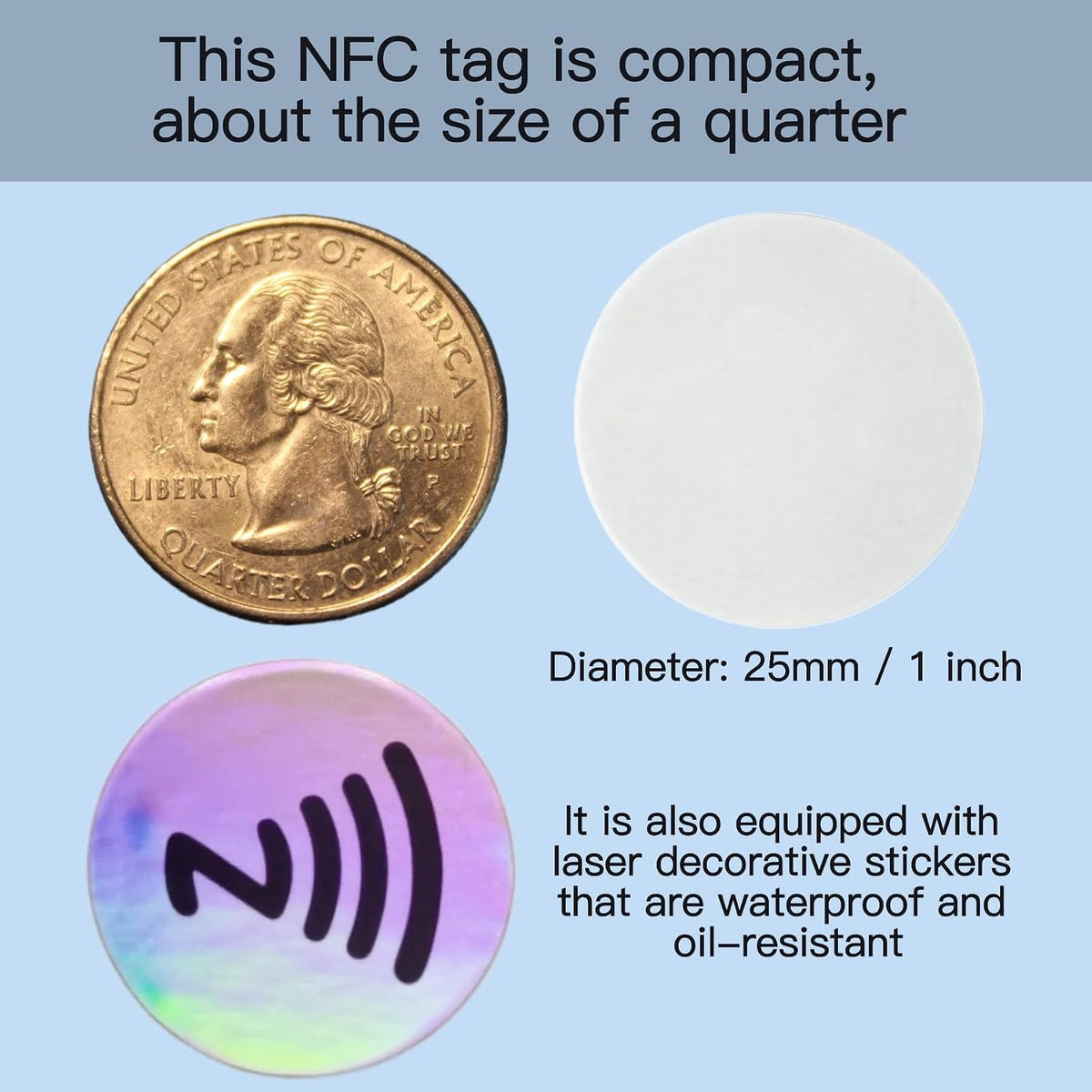 DAMILA NTAG215 Anti-Metal NFC Tags with Holographic Labels