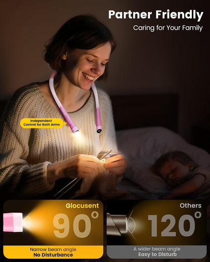 Glocusent Neck Light with Timer, 100 Hours Book Light for Bedtime Reading