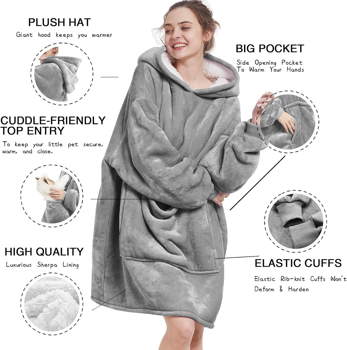 Aemilas Wearable Blanket Hoodie - Warm Sherpa Blanket Sweatshirt as Gifts for Adult Women Mom Men, One Size Fits All