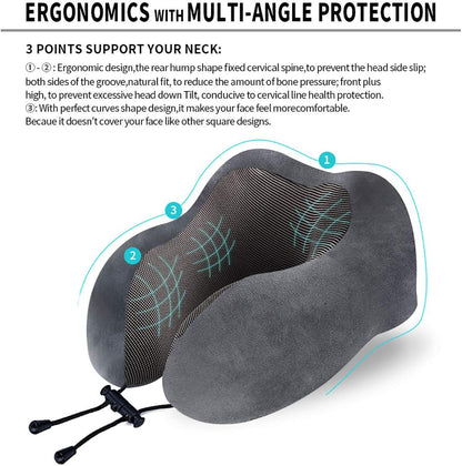 TALLGO Travel Pillow, Best Memory Foam Neck Pillow Head Support Soft Pillow for Sleeping Rest, Airplane Car & Home Use (Black)