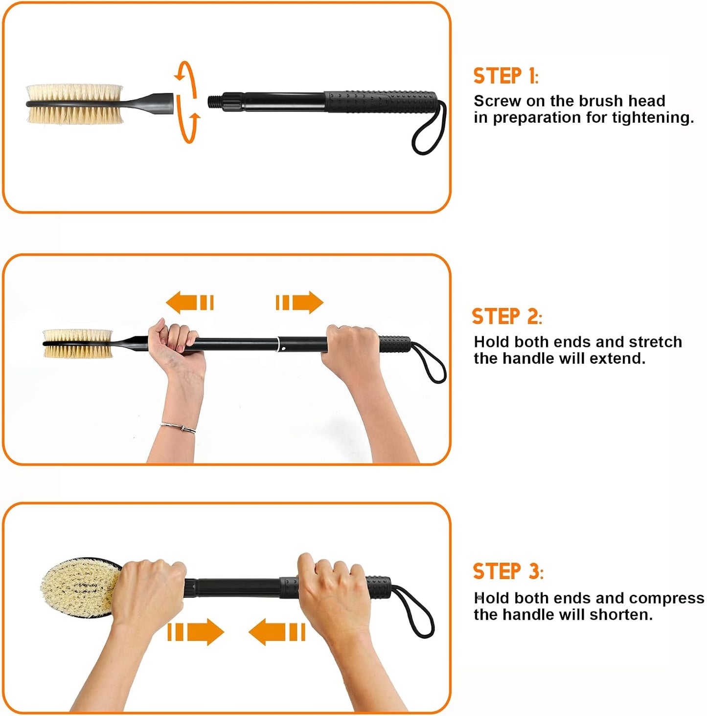 Gobiteli Back Scrubber with Soft and Stiff Bristles, 17''-25'' Long Handle Dual-Sided Shower Brush for Body for Deep Cleaning