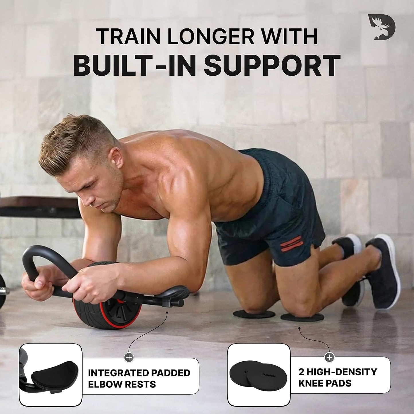 DMoose Fitness Ab Roller Wheel with Elbow Support & 2 Knee Pads - Abdominal Exercise Trainer for Core Strength Training - Ultimate Abs Workout Equipment for Home and Gym - Ab Machine for Men & Women