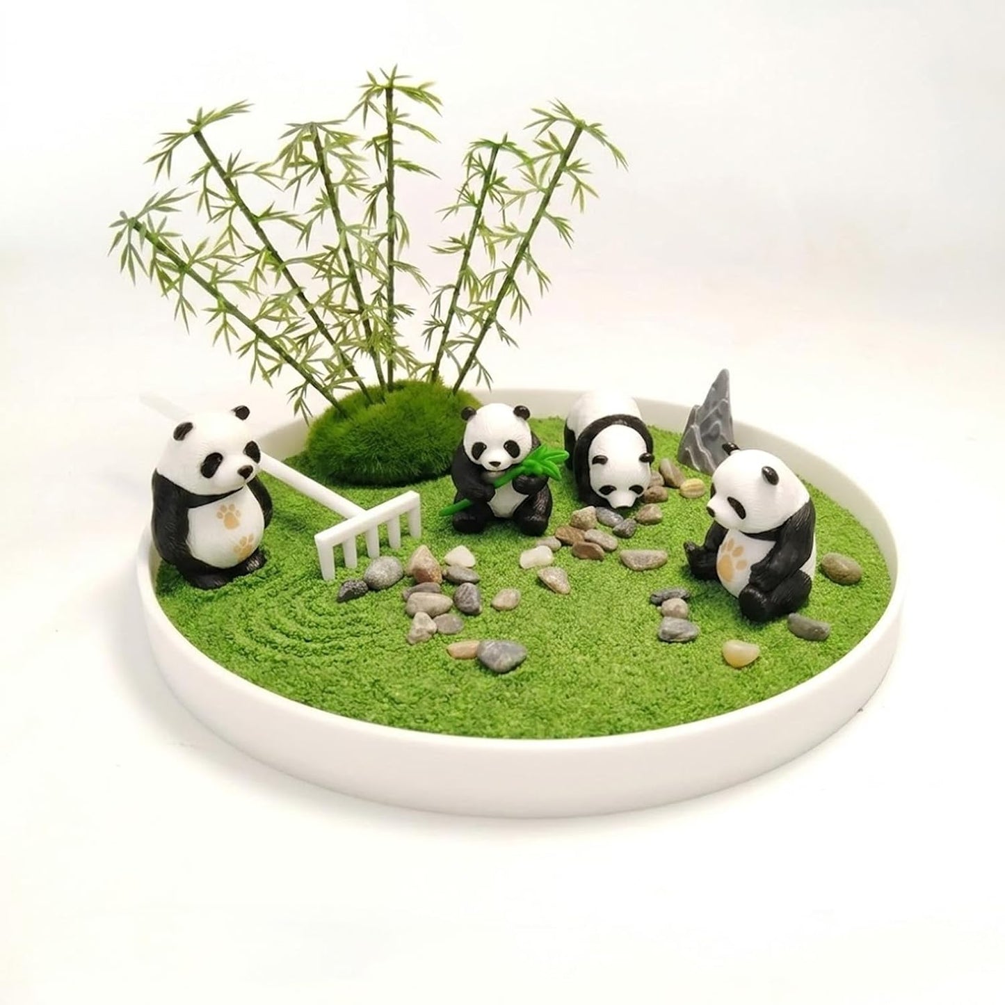 Panda Zen Garden Kit, Desktop Zen Garden,with Haystack,Rockery,Rake and Landscape Stones,for Home Office Desk Decor & Stress Relief