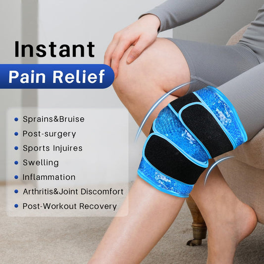 Knee Ice Pack Wrap for Pain Relief Reusable Gel Ice Wrap for Leg Injuries Swelling Knee Replacement Post-Surgery Recovery Adjustable Cold Compression Therapy Wrap for Arthritis