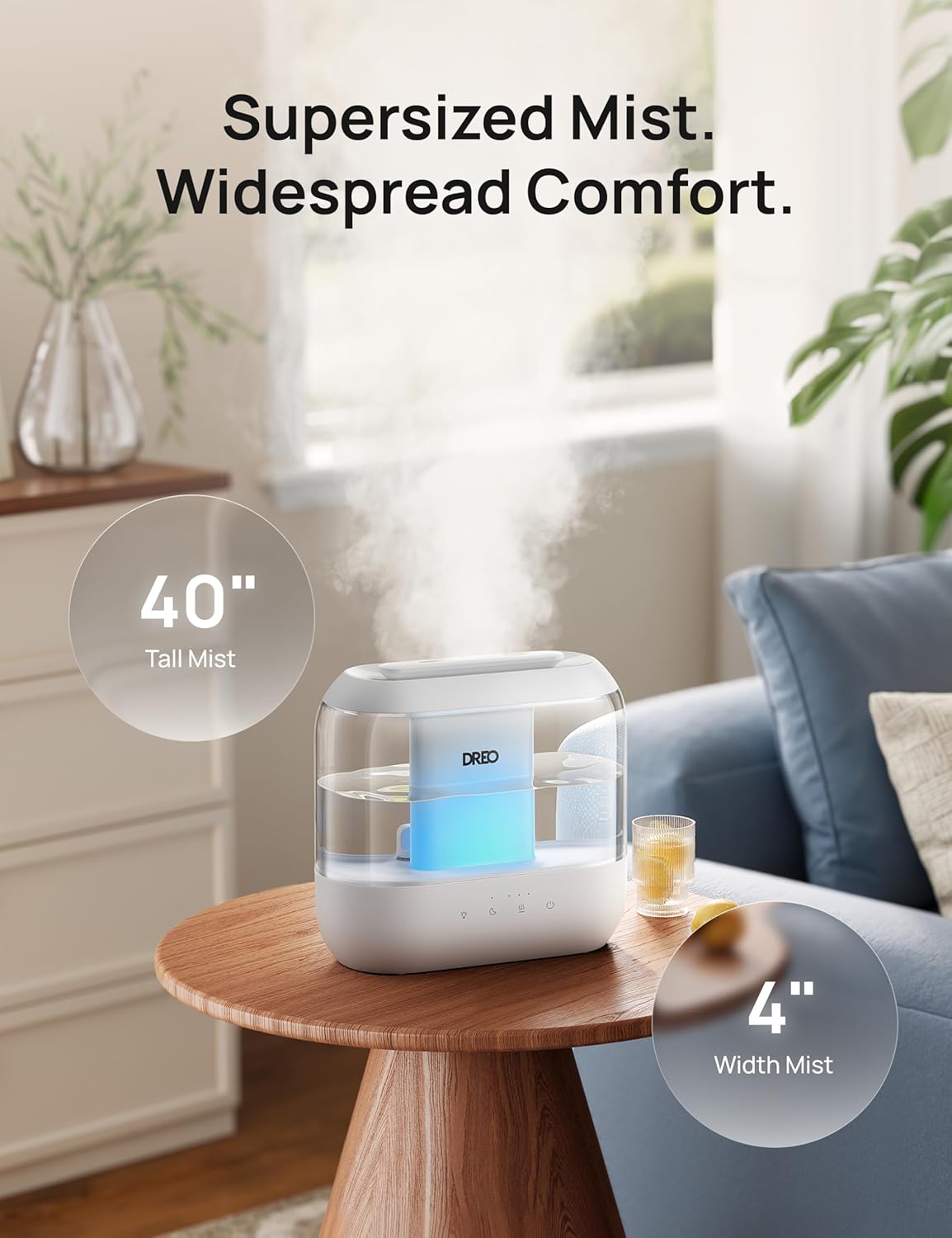 Dreo Humidifiers for Bedroom, 4L Top Fill for Large Room, 36H Runtime, 28 dB Quiet Supersized Cool Mist Air Humidifier for Baby Nursery, Plants, Indoor, Night Light, Easy to Clean & Fill, Black