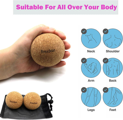 Cork Peanut Massage Ball, Lacrosse Ball Peanut Roller Massage for Rigger Point Therapy, Relax Muscles,Back Pain, Yoga & Posture Improvement