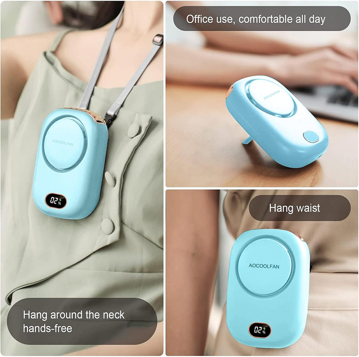 AOCOOLFAN Portable Neck Fan, Mini Small Personal Handheld Fan USB Rechargeable 3 Speed for Girls Boys Woman Eyelash Travel Home Office Outdoor (White)