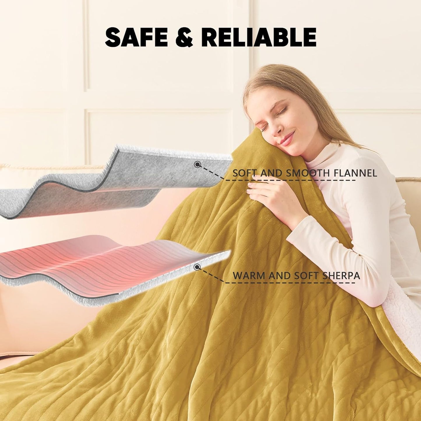 greenoak Heated Blanket Electric Throw 50"X60", Heating Blanket with 10 Heat Levels 1/2/4/6/8 Hours Auto-Off,Fleece Soft Sherpa Blanket,Gifts for Grandma Mom Seniors, Misty Grey
