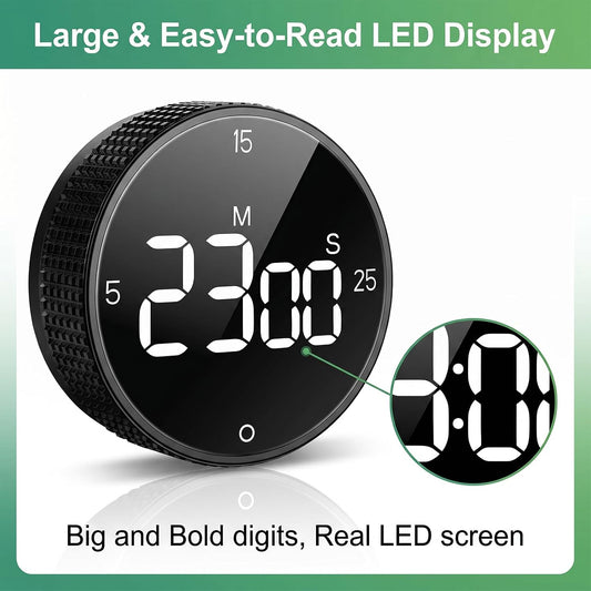 Digital Kitchen Timer, Magnetic Visual Pomodoro Clock with Large LED Display, 3 Preset Times (5/15/25) for Cooking Baking Fitness