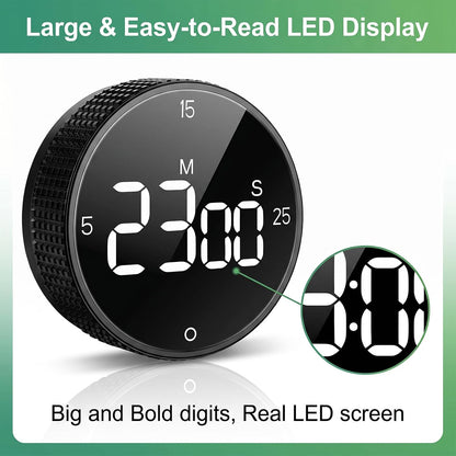 Digital Kitchen Timer, Magnetic Visual Pomodoro Clock with Large LED Display, 3 Preset Times (5/15/25) for Cooking Baking Fitness