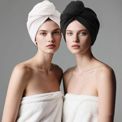 ROLSHOL 2 Pack Microfiber Hair Towel Wrap for Women, 32" x 11" Waffle Weave Hair Plopping Towel for Curly, Long & Thick Hair, Anti-Frizz Hair Turbans for Wet Hair (Pink, Grey)