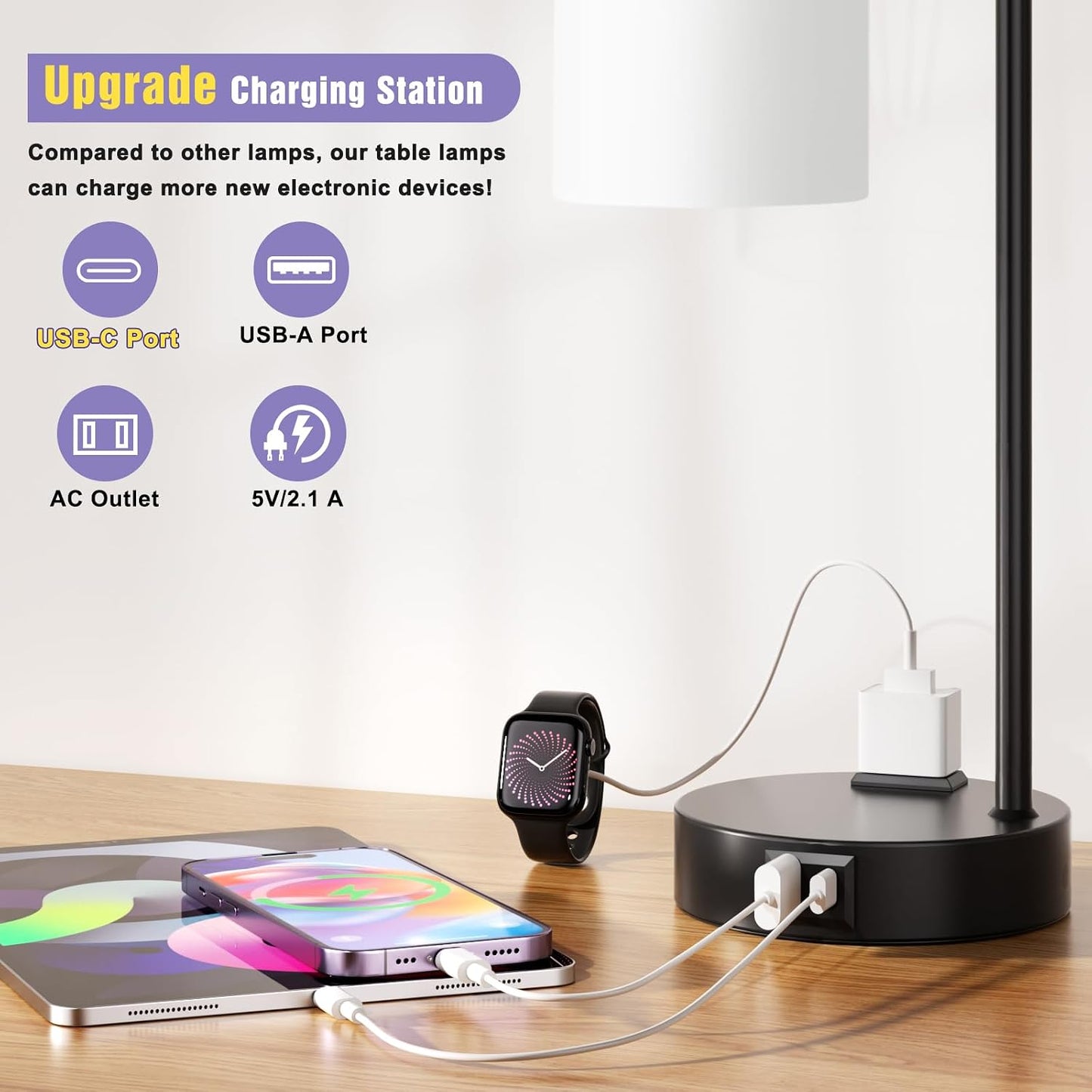 Industrial Touch Lamps for Nightstand Set of 2, 3-Way Dimmable Bedside Lamp