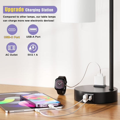 Industrial Touch Lamps for Nightstand Set of 2, 3-Way Dimmable Bedside Lamp