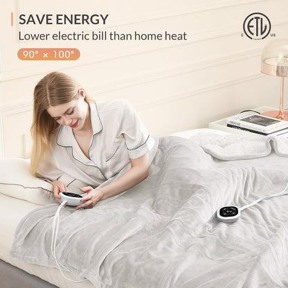HOMLYNS LuxeHeat Heated Blanket Electric Blanket, Soft Flannel Sherpa Heated Throw, Heating Blanket with 5 Heat Settings, 3 hrs Timer Auto Shut Off (50x60 inches, Purple), Only for 120V Voltage Use