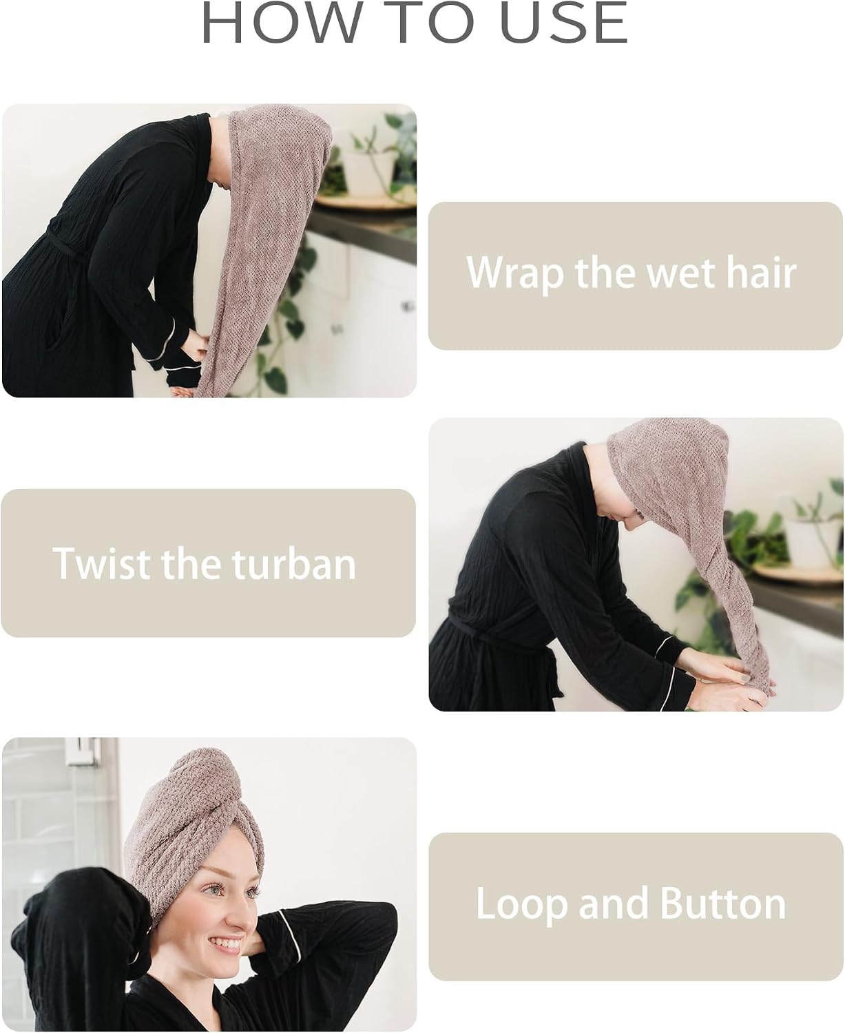 ROLSHOL Extra Large 4 Pack Microfiber Hair Towel Wrap for Women Super Absorbent & Quick Dry Hair Drying Towels with Button, Hair Turbans for Curly Hair Long & Short Hair - Anti-Frizz