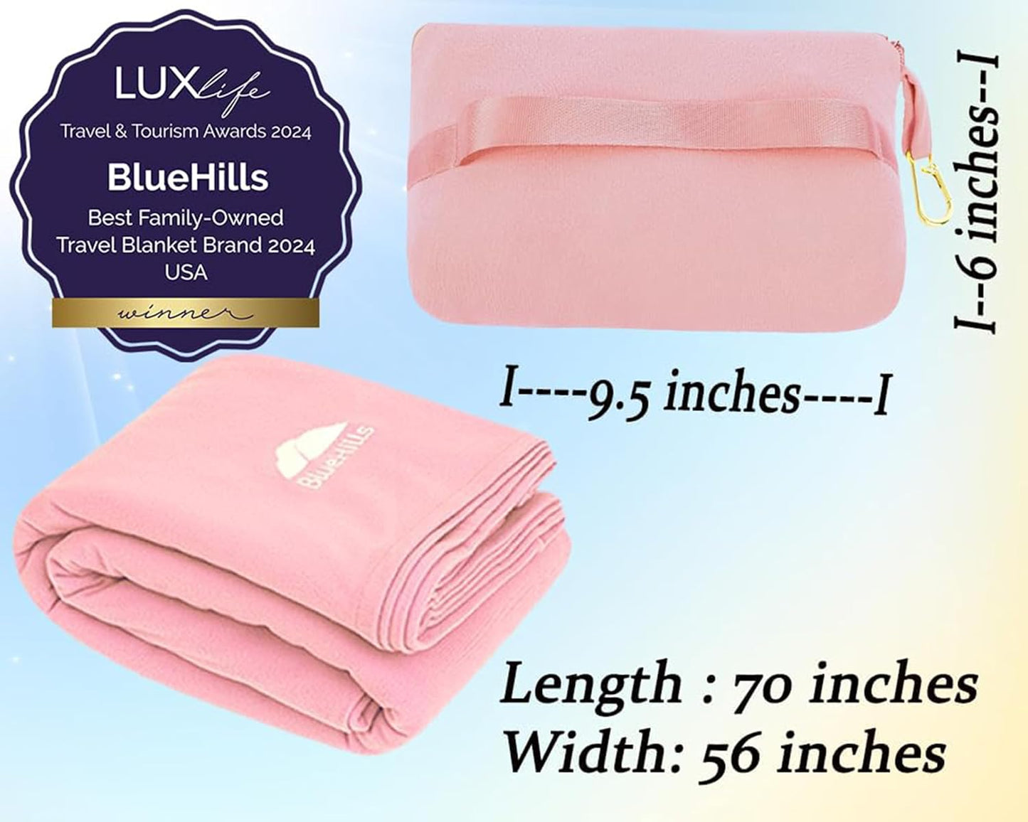 BlueHills Travel Blanket Pillow Compact Lightweight Pocket Size Airplane Traveling Essential Flight Trip Throw in Bag Portable Case Plane Accessory Gray L01